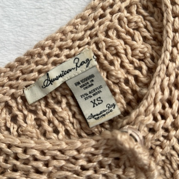 American Rag Women’s Shaggy Wool Blend Short Sleeve Boho Crop Cardigan Tan XS - Picture 9 of 9